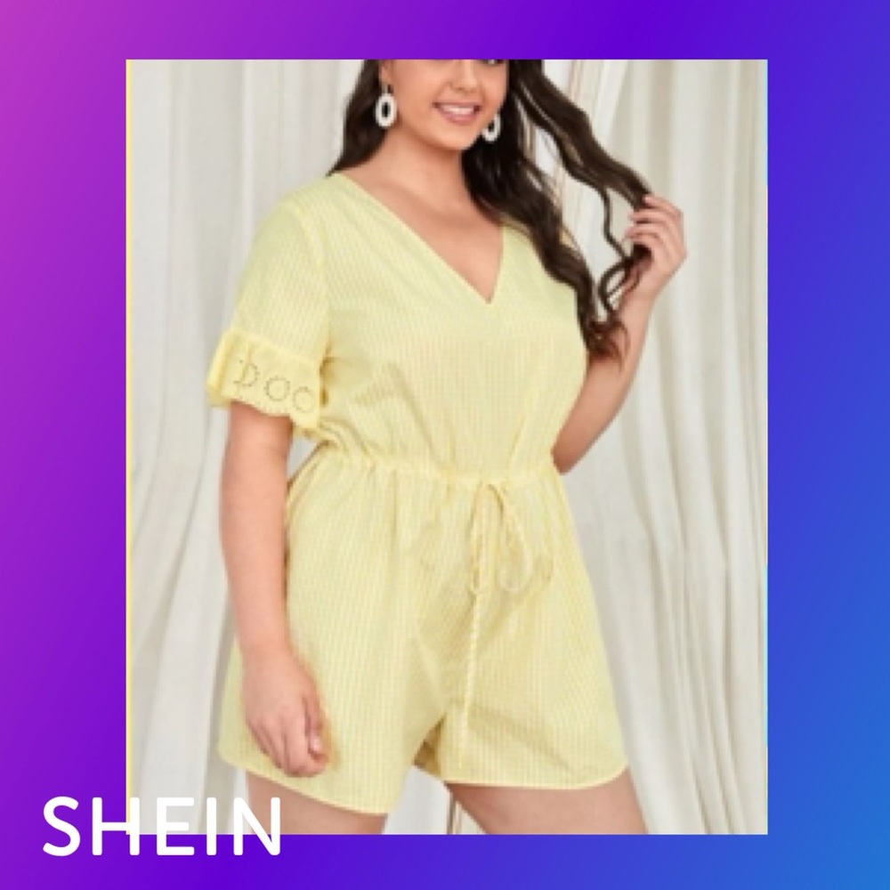 SHEIN Yellow Gingham Romper